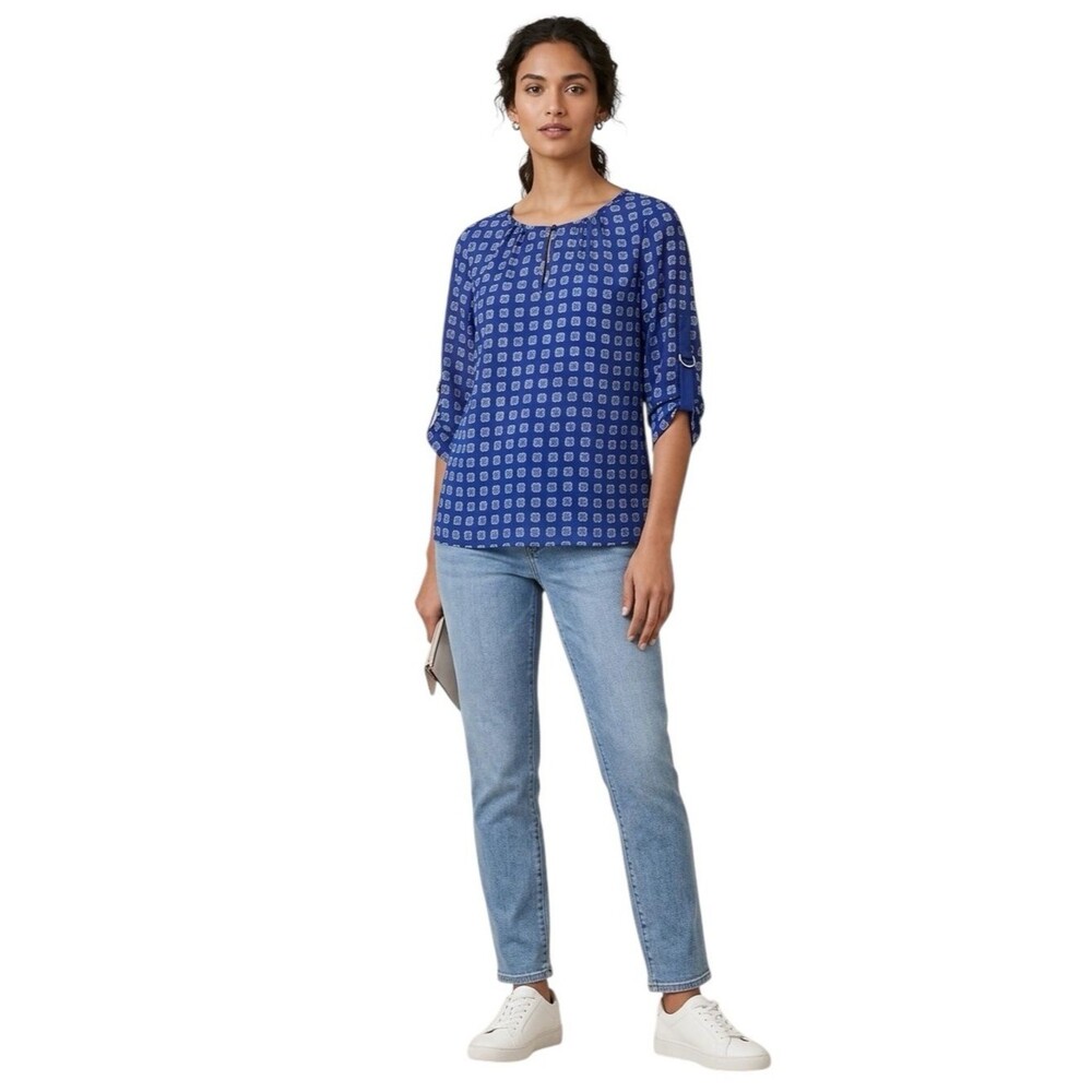 MICHAEL KORS Blue Women’s Blouse with Roll tab Sleeves